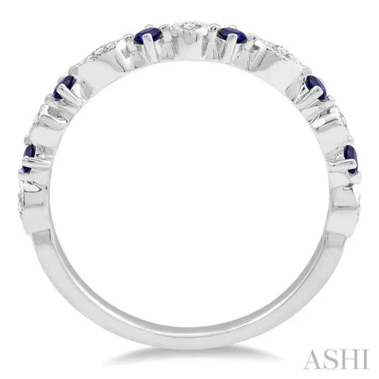 1.8 MM Round Cut Sapphire and 1/20 ctw Round Cut Diamond Precious Half Eternity Wedding Band in 14K White Gold