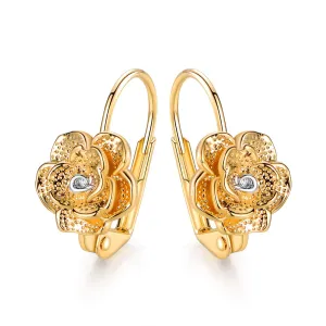 18K Gold Plated Flower Leverback Earrings