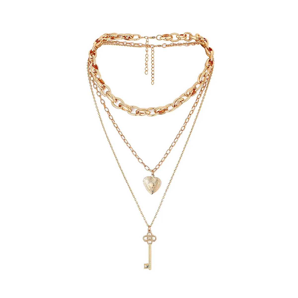 18K Gold-Plated Key & Heart Pendant Necklace Set