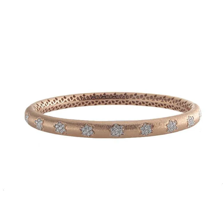 18k Rose Gold Diamond Flower Bangle