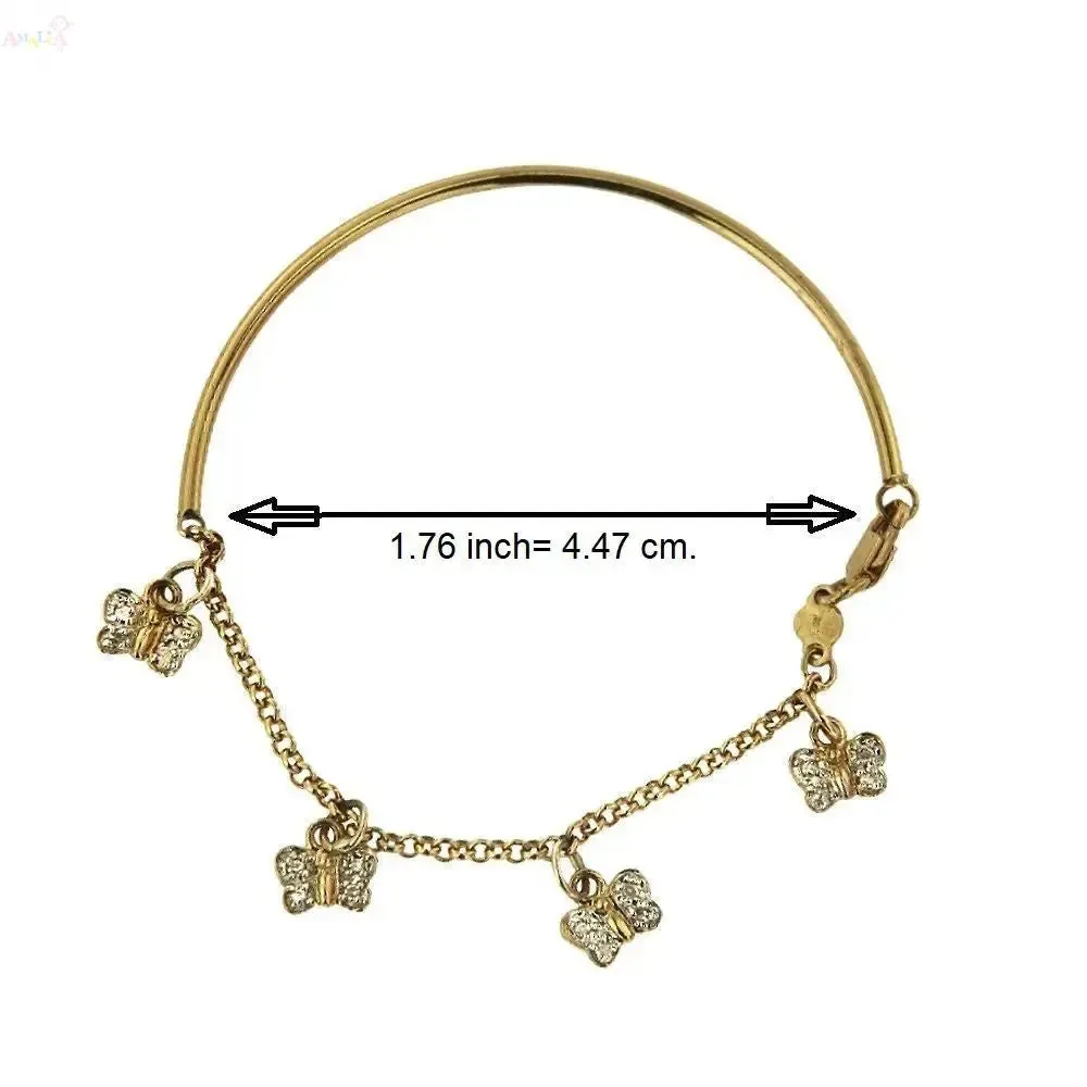 18k Solid Yellow Gold Diamond Butterfly Bangle Bracelet 