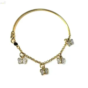 18k Solid Yellow Gold Diamond Butterfly Bangle Bracelet 