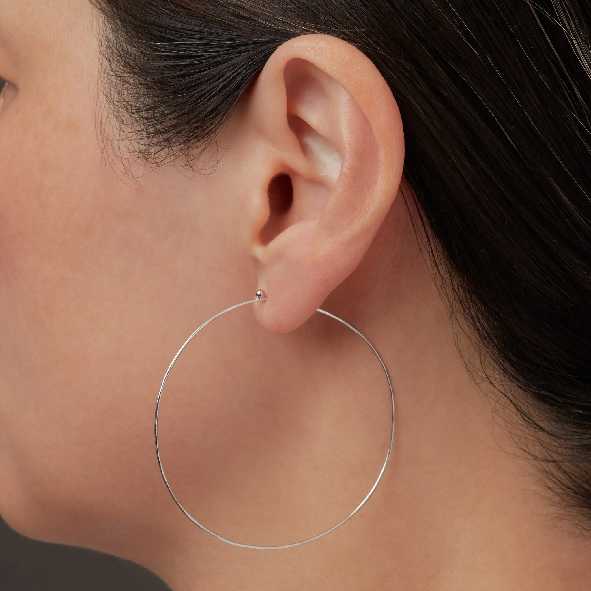 18k white gold large flattened hoops