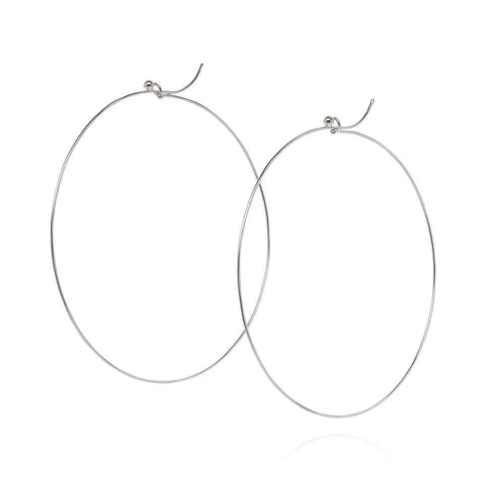 18k white gold large flattened hoops