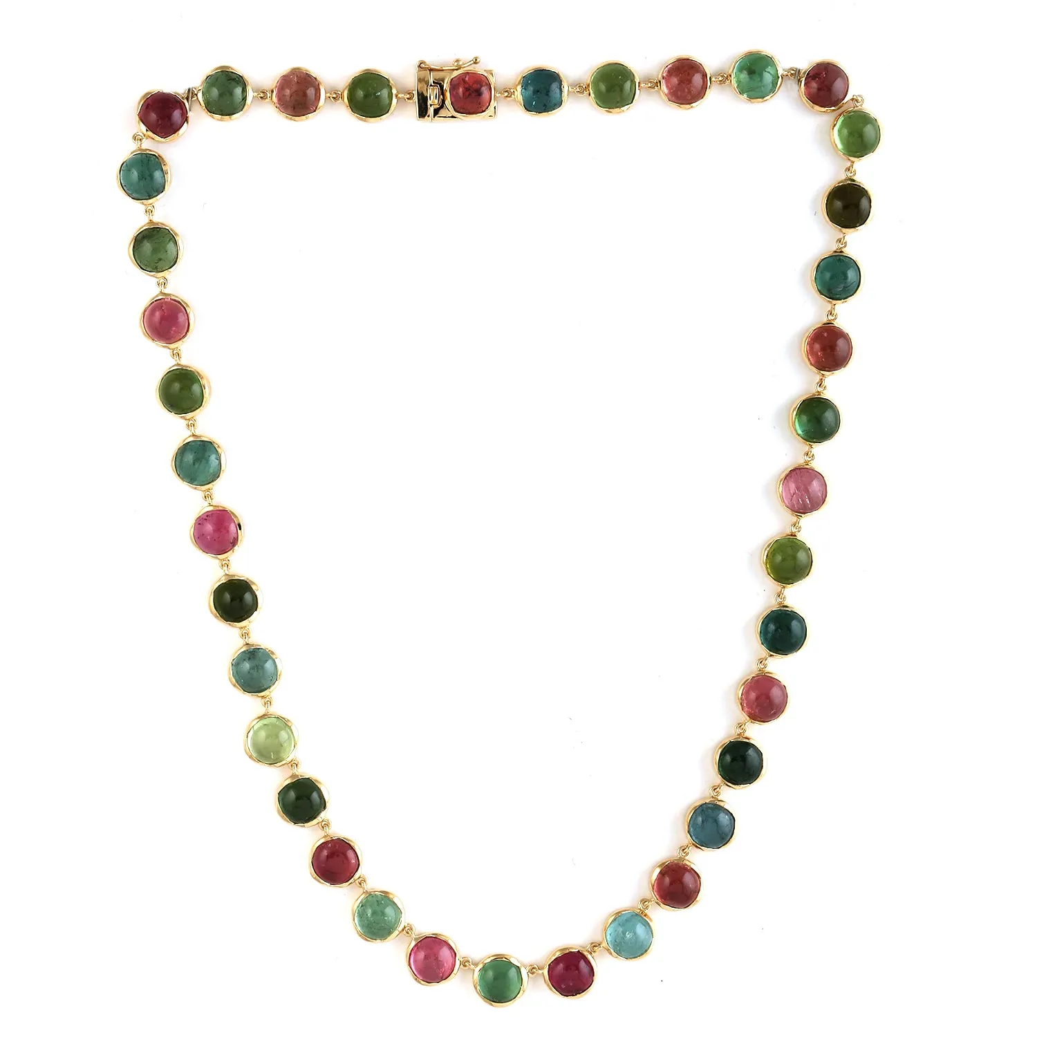 18k Yellow Gold Bezel Set Multi Tourmaline Wedding Choker Necklace For Women