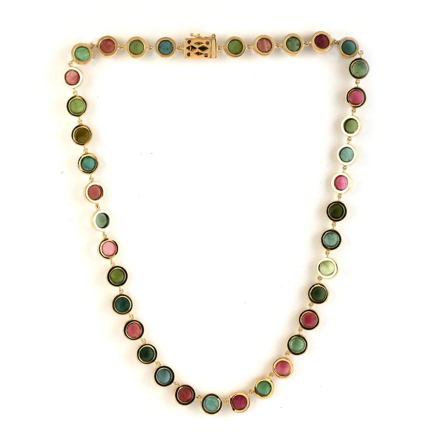 18k Yellow Gold Bezel Set Multi Tourmaline Wedding Choker Necklace For Women