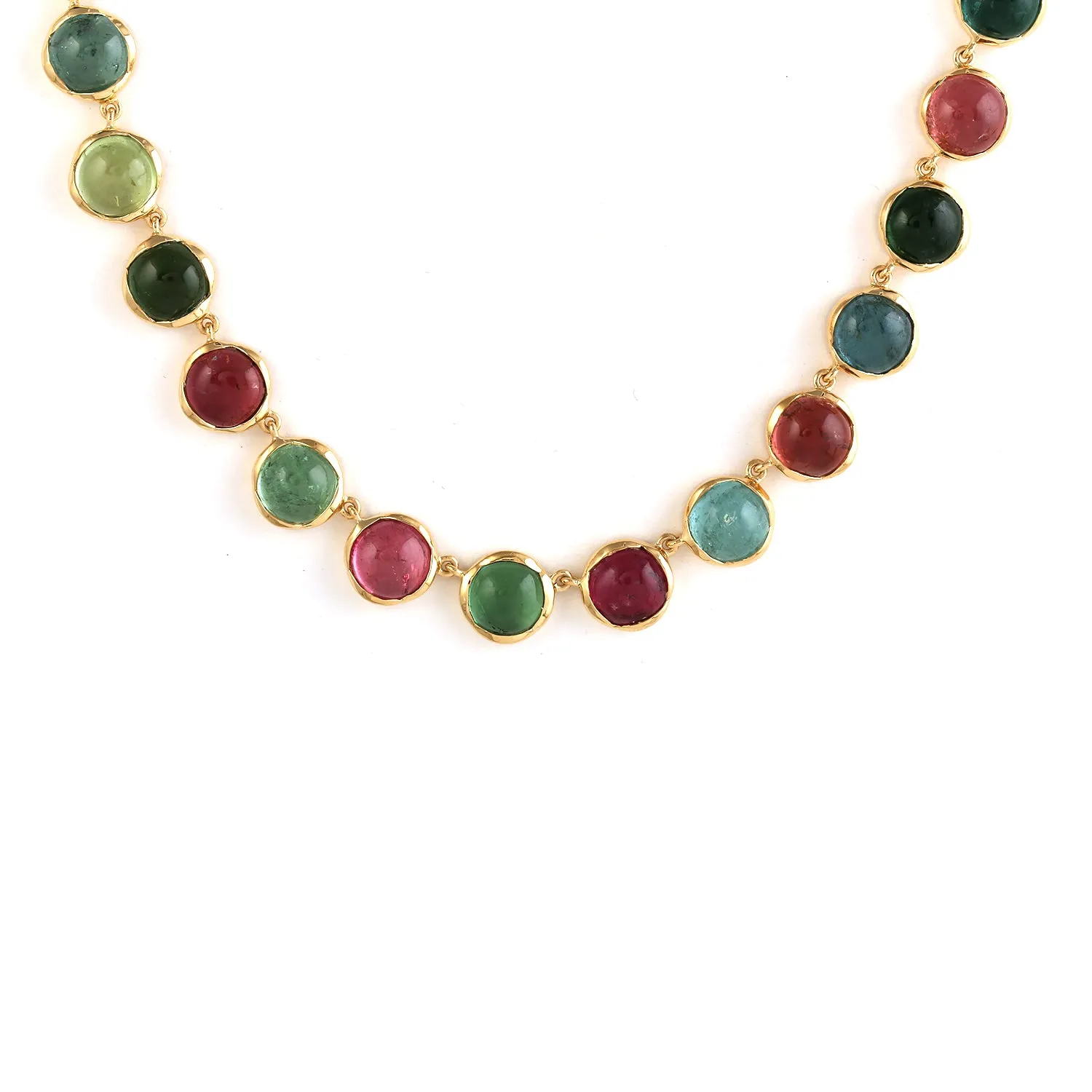 18k Yellow Gold Bezel Set Multi Tourmaline Wedding Choker Necklace For Women
