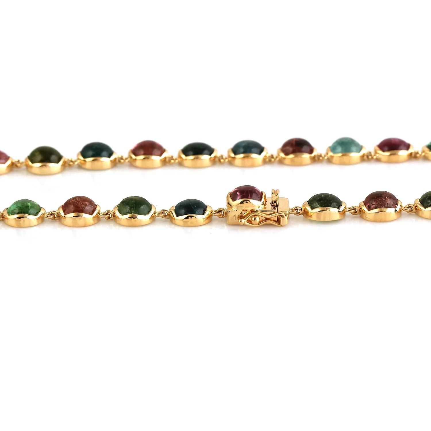 18k Yellow Gold Bezel Set Multi Tourmaline Wedding Choker Necklace For Women