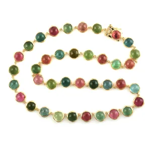 18k Yellow Gold Bezel Set Multi Tourmaline Wedding Choker Necklace For Women