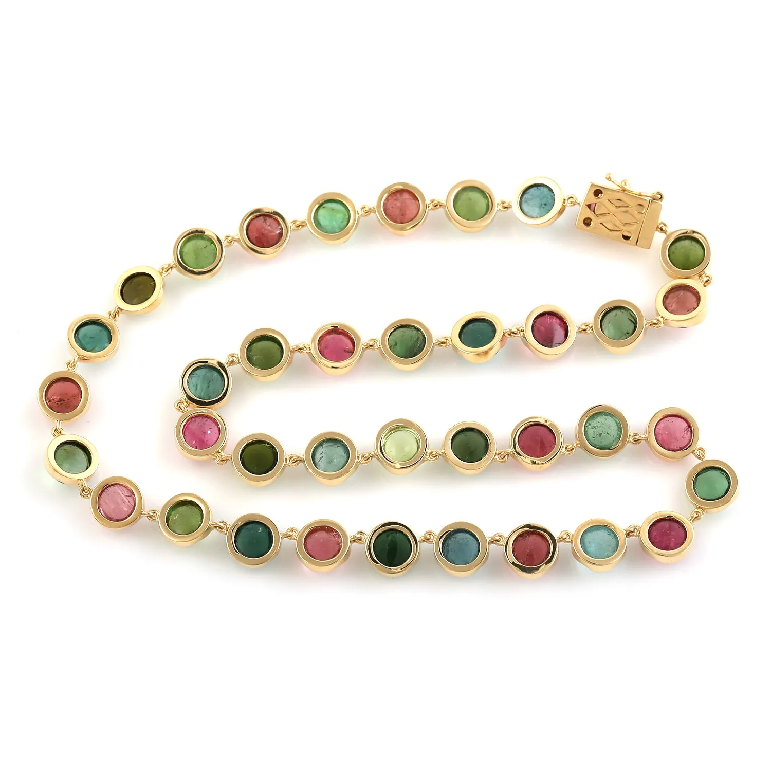 18k Yellow Gold Bezel Set Multi Tourmaline Wedding Choker Necklace For Women