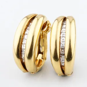 18k Yellow Gold Designer Huggie Diamond Reveal Clip-On Earrings Gorgeous!