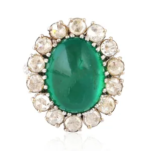 18K Yellow Gold Oval Cut Emerald Full Eternity Engagement Ring Pave Diamond For Her