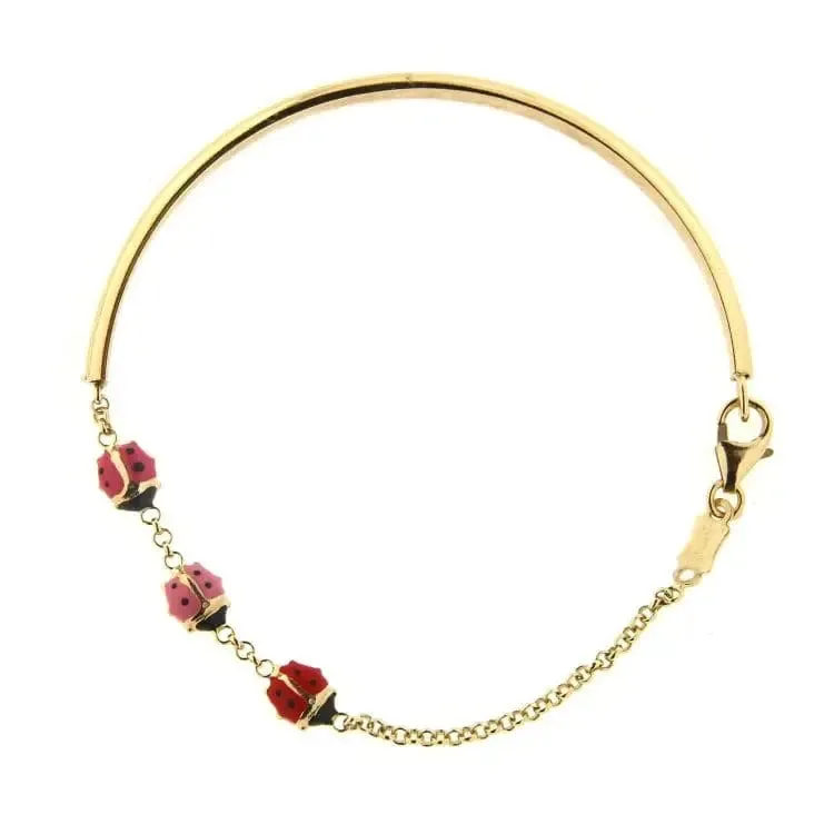 18K Yellow Gold Red Pink and Fuchsia Enamel Baby Bangle