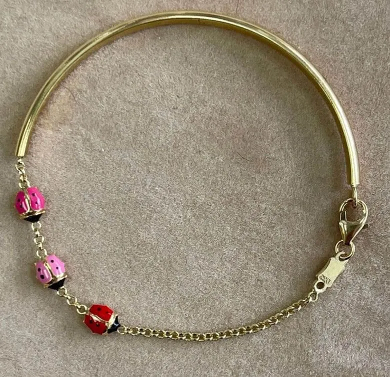 18K Yellow Gold Red Pink and Fuchsia Enamel Baby Bangle