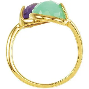 18k Yellow Gold Vermeil Amethyst & Chrysoprase Ring Size 7