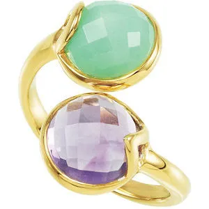 18k Yellow Gold Vermeil Amethyst & Chrysoprase Ring Size 7