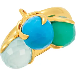 18k Yellow Gold Vermeil Multi-Gemstone Ring Size 7