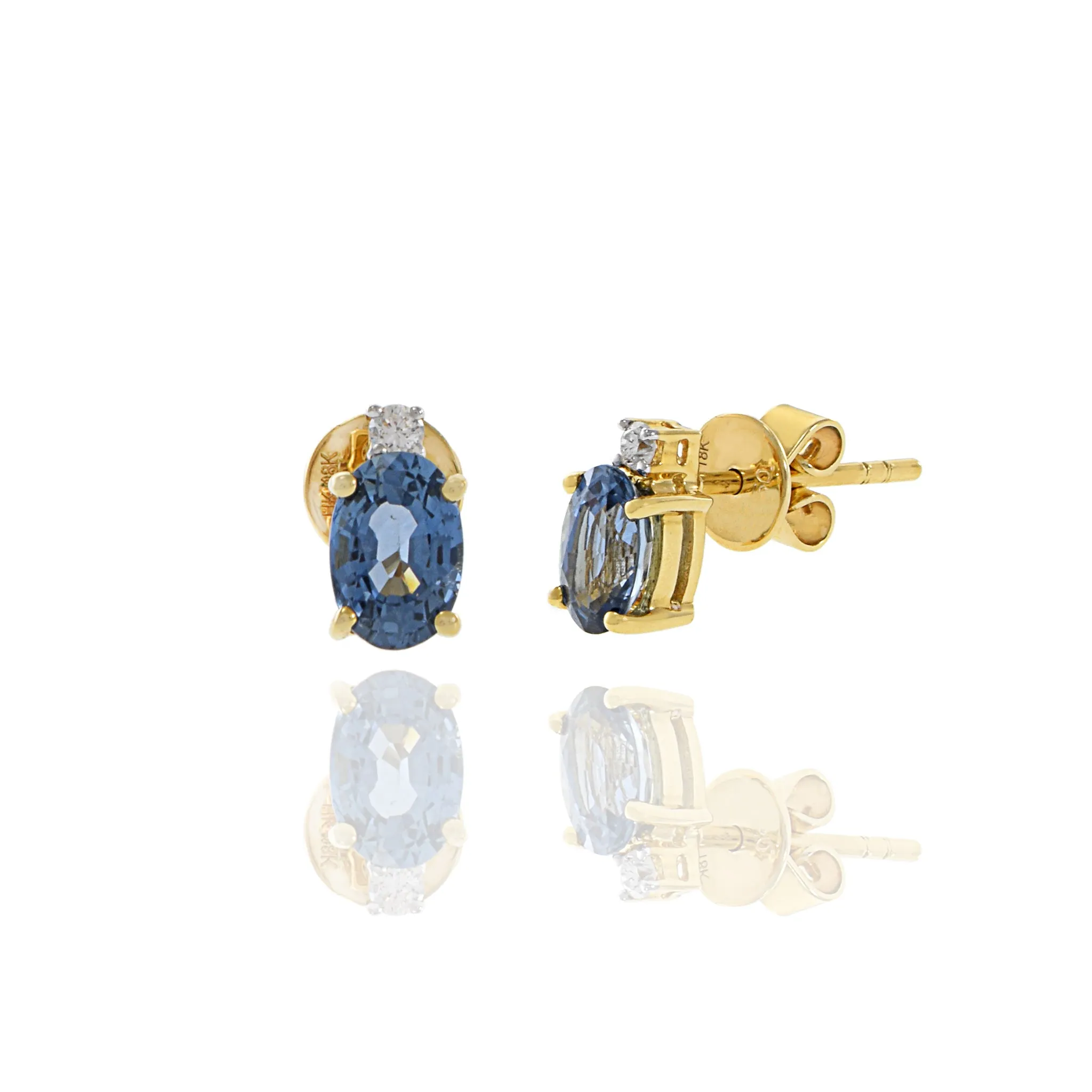 18KT Yellow Gold Blue Sapphire And Diamond Earrings