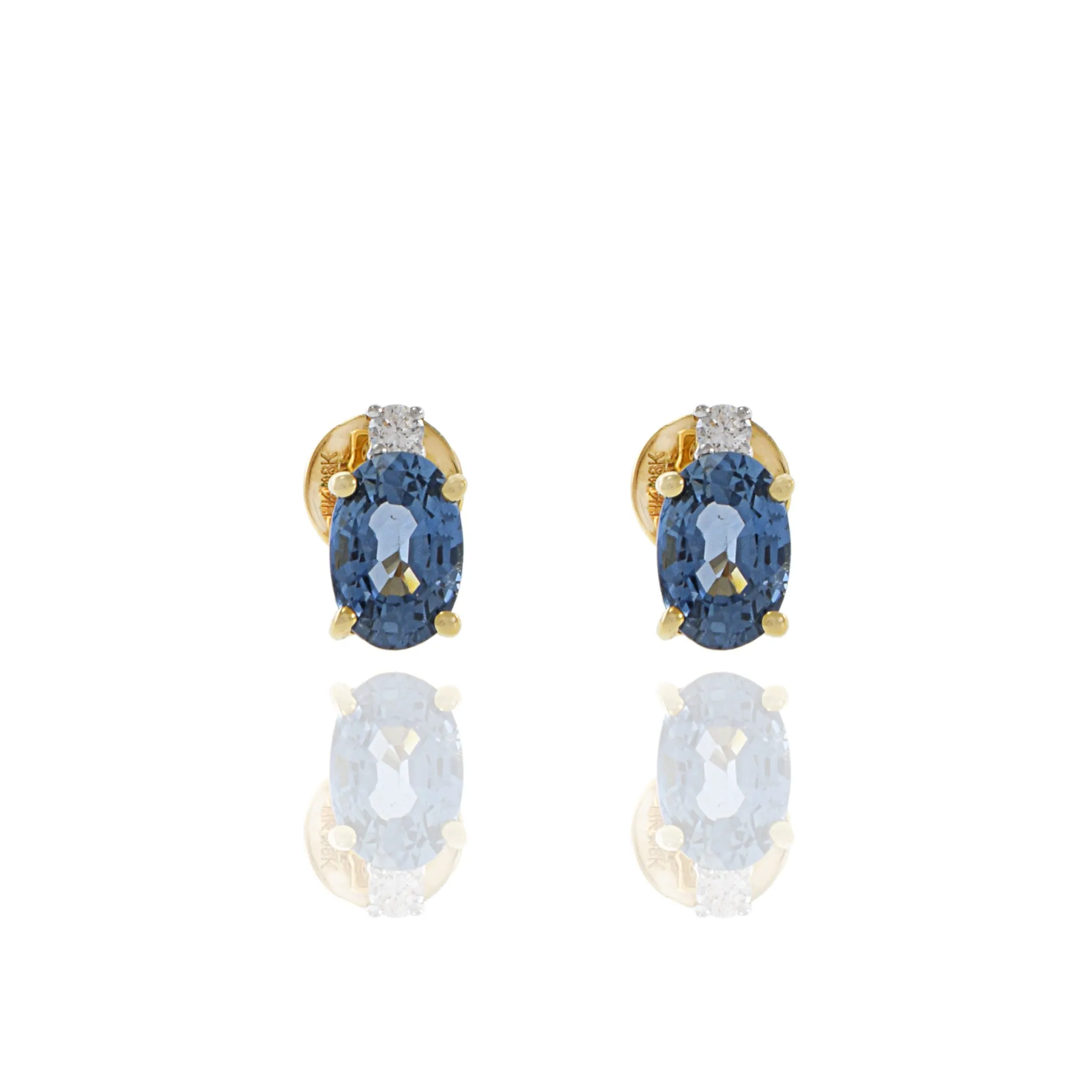 18KT Yellow Gold Blue Sapphire And Diamond Earrings