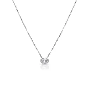 18KW Oval Horizontal Diamond Bezel Pendant