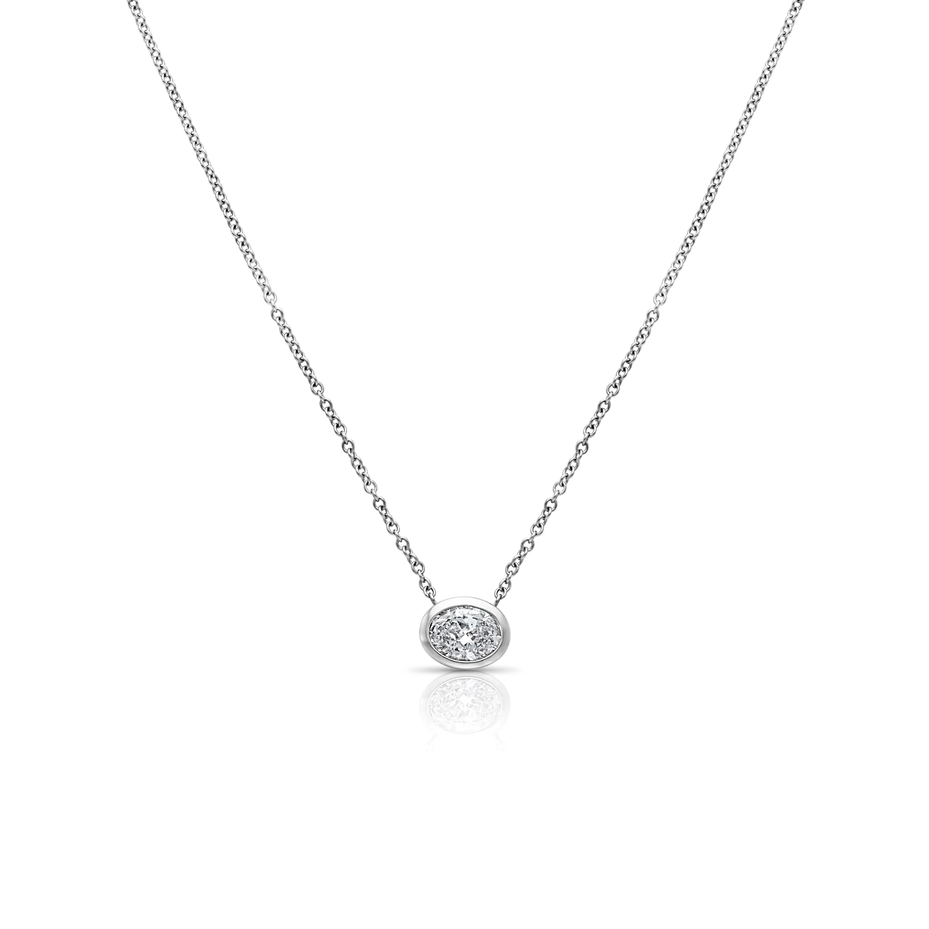 18KW Oval Horizontal Diamond Bezel Pendant
