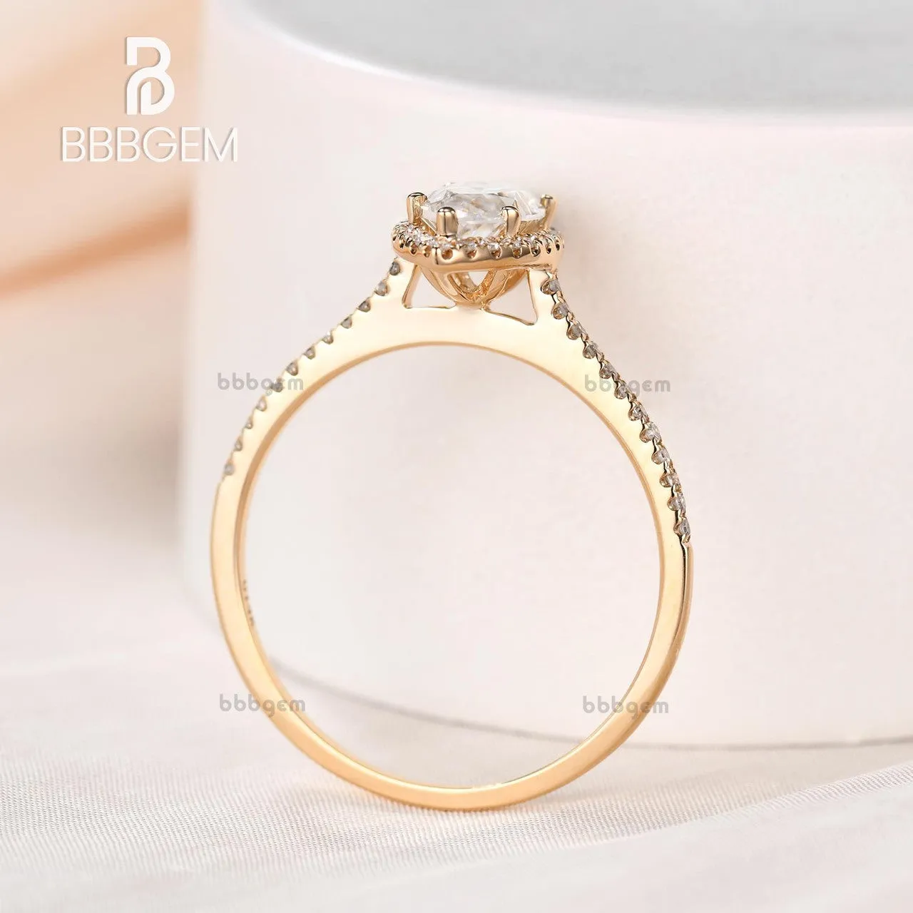 1ct Rose Gold Moissanite Engagement Ring Marquise Shaped Bridal Wedding Ring Halo Diamond Half Eternity Band Women Anniversary Gift