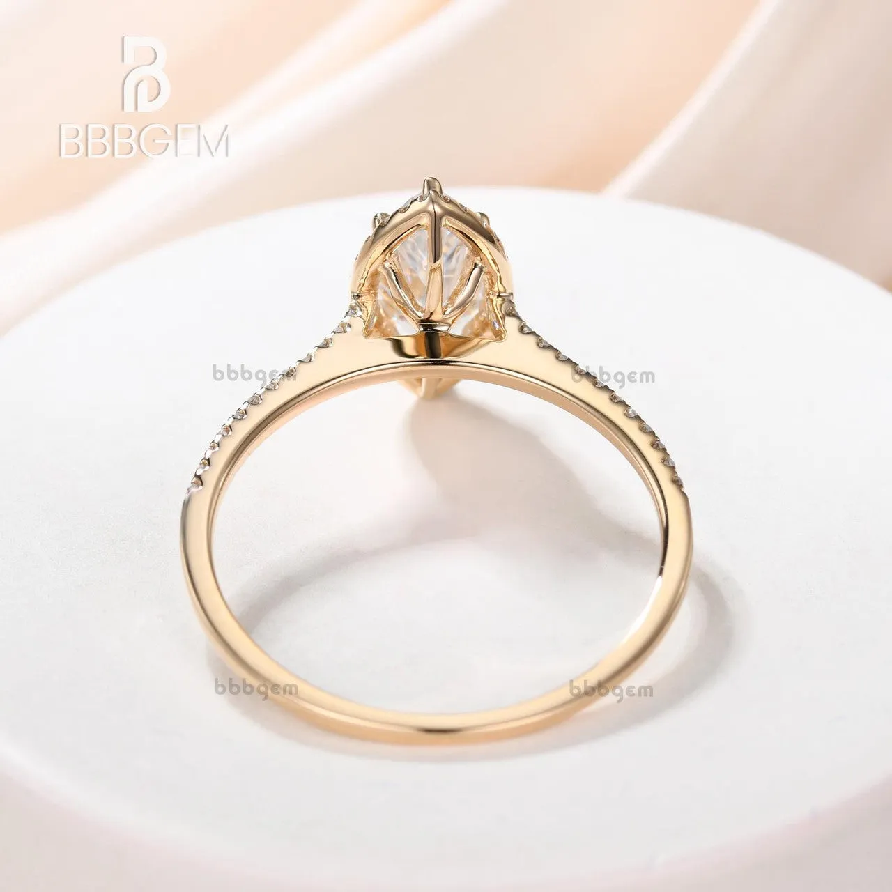 1ct Rose Gold Moissanite Engagement Ring Marquise Shaped Bridal Wedding Ring Halo Diamond Half Eternity Band Women Anniversary Gift