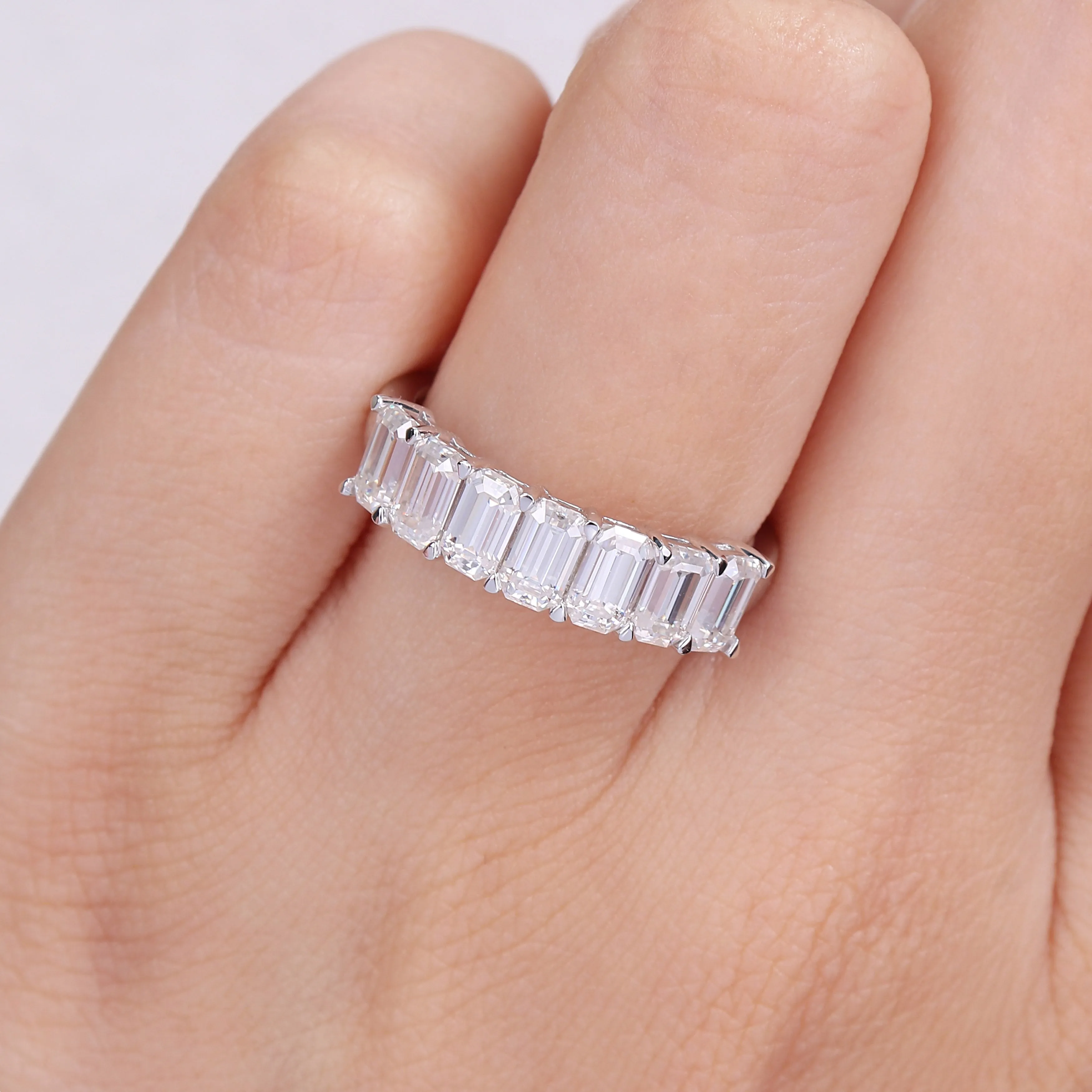 2 1/10 CT DEW Created Moissanite Semi eternity Ring 10k White Gold