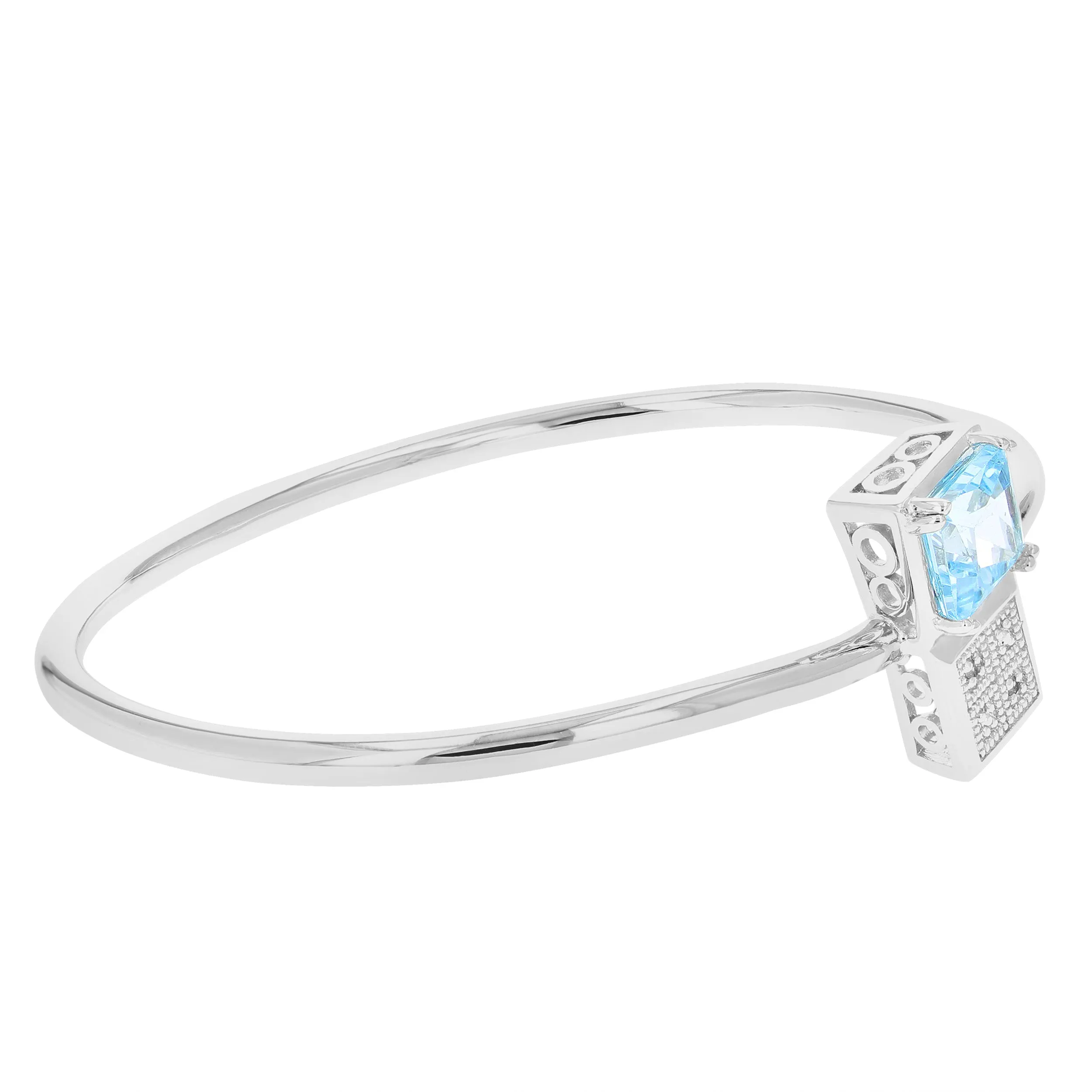 2 cttw Blue Topaz And Diamond Bangle Bracelet Brass Plating 8 MM Princess Shape