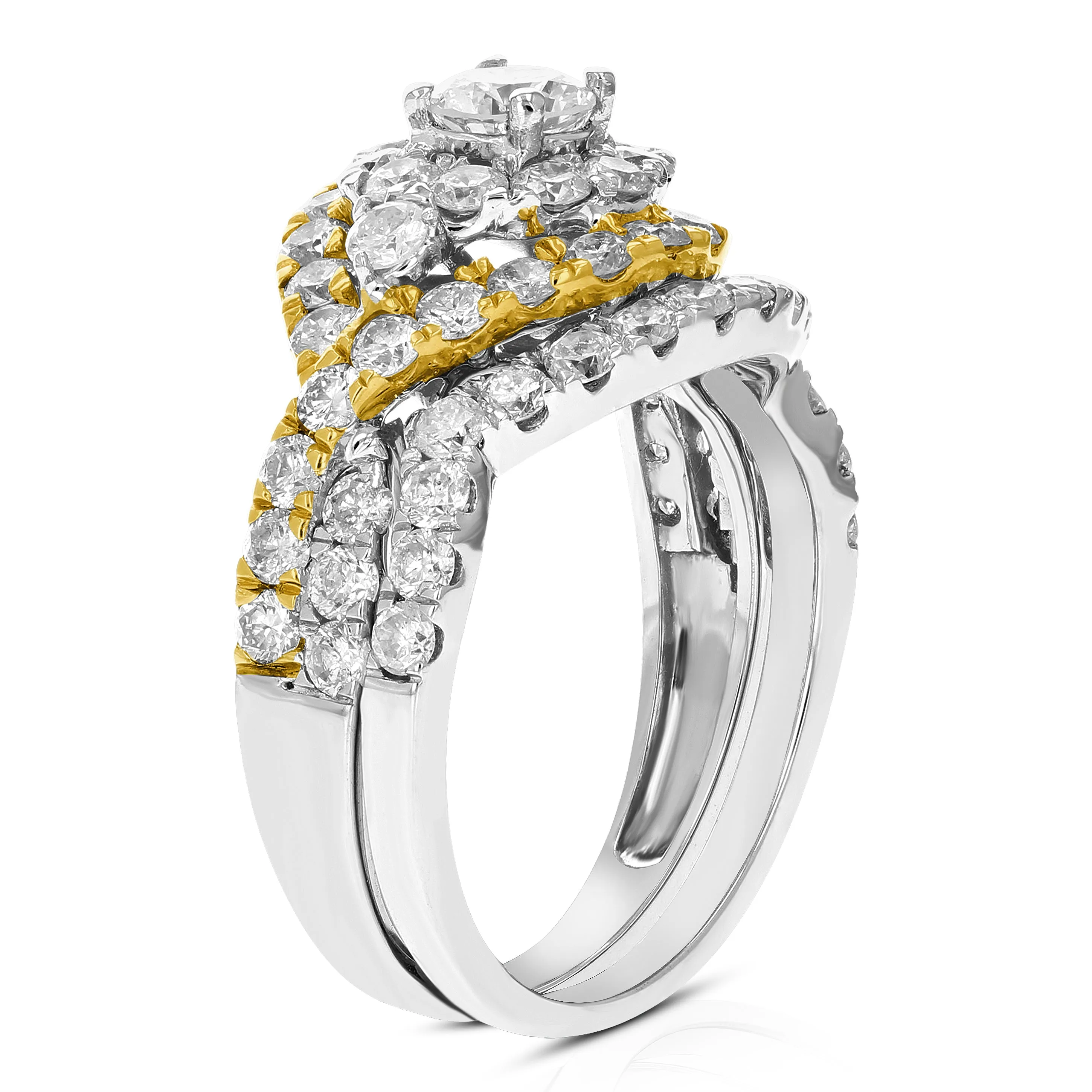 2 cttw Diamond Bridal Rings Set in 14k Tow Tone Gold