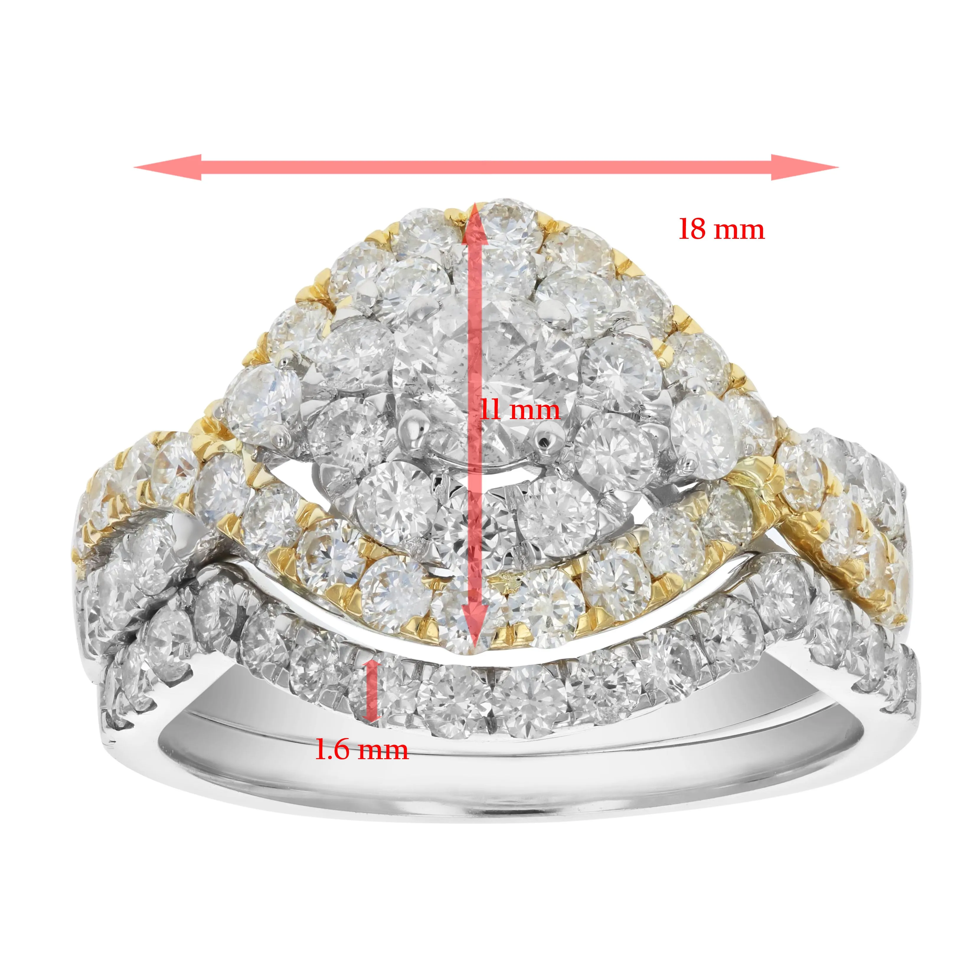 2 cttw Diamond Bridal Rings Set in 14k Tow Tone Gold