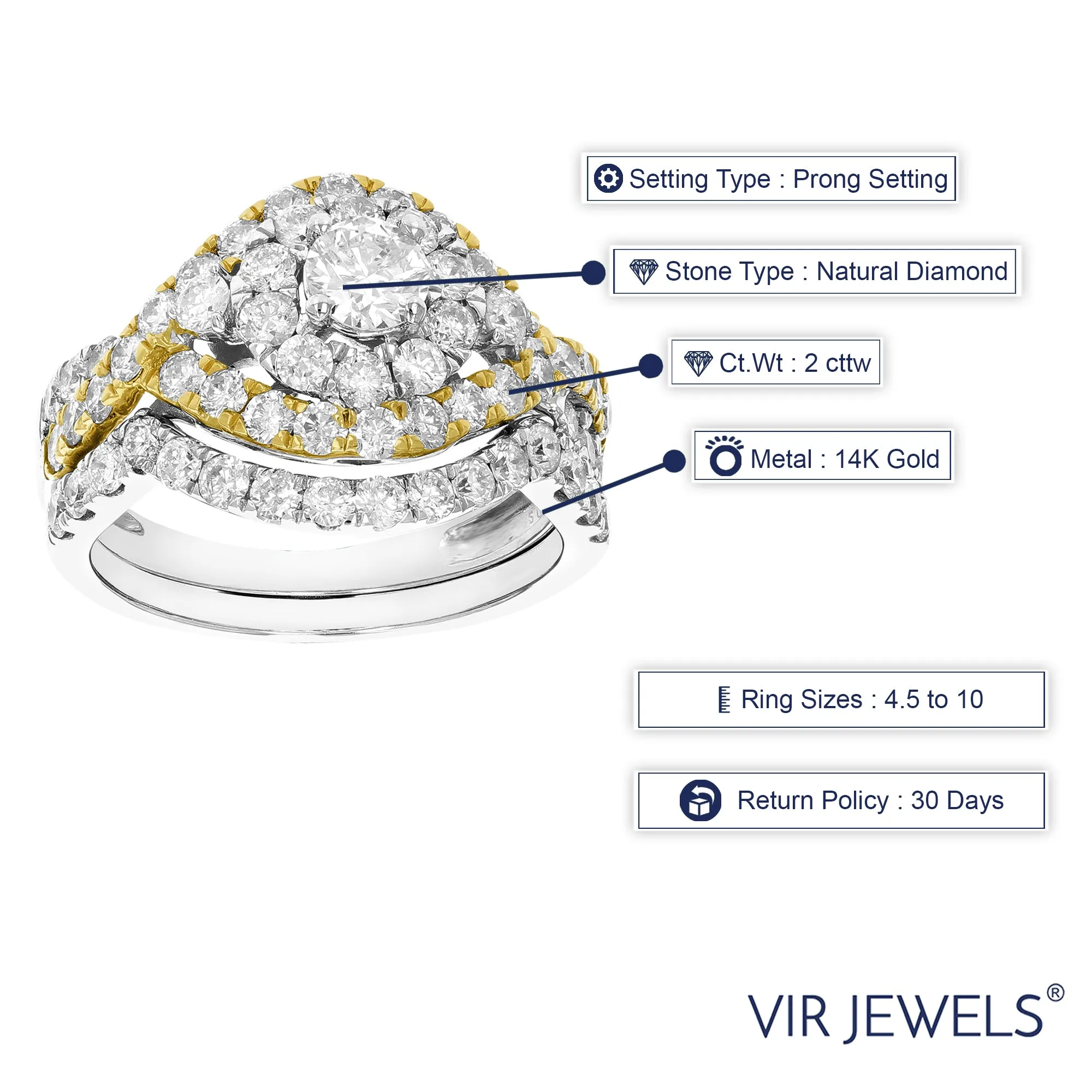 2 cttw Diamond Bridal Rings Set in 14k Tow Tone Gold
