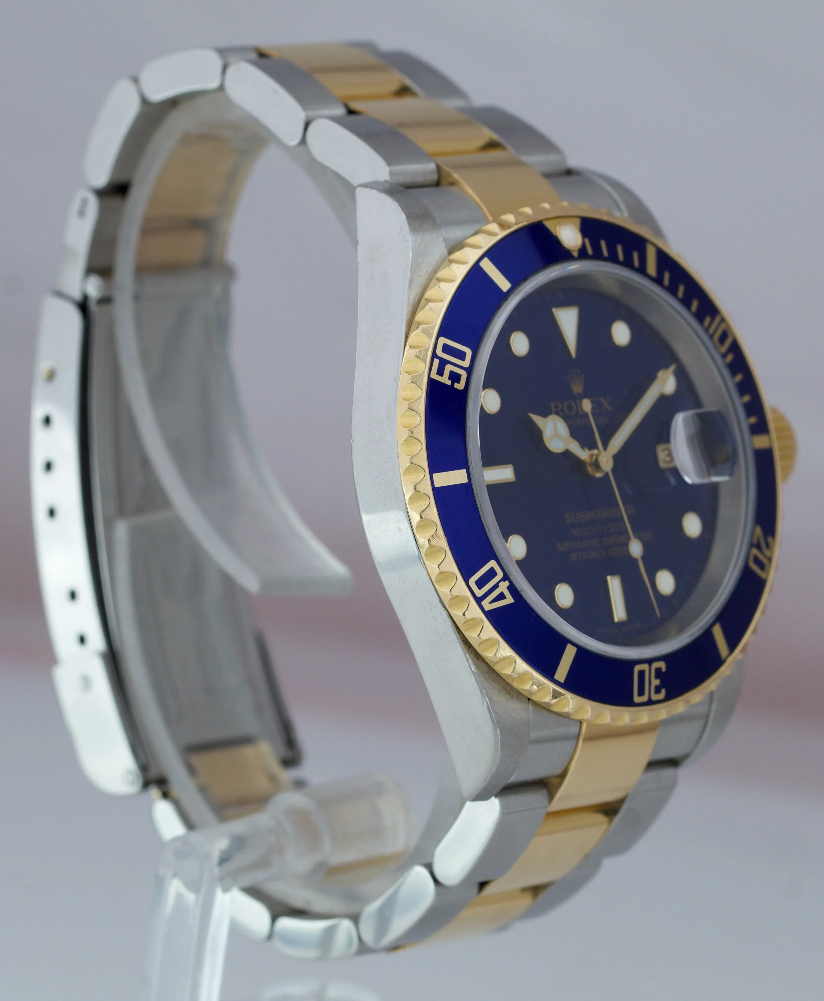 2007 Rolex Submariner 16613 Two-Tone Steel Gold Buckle Blue 40mm NO-HOLES Watch