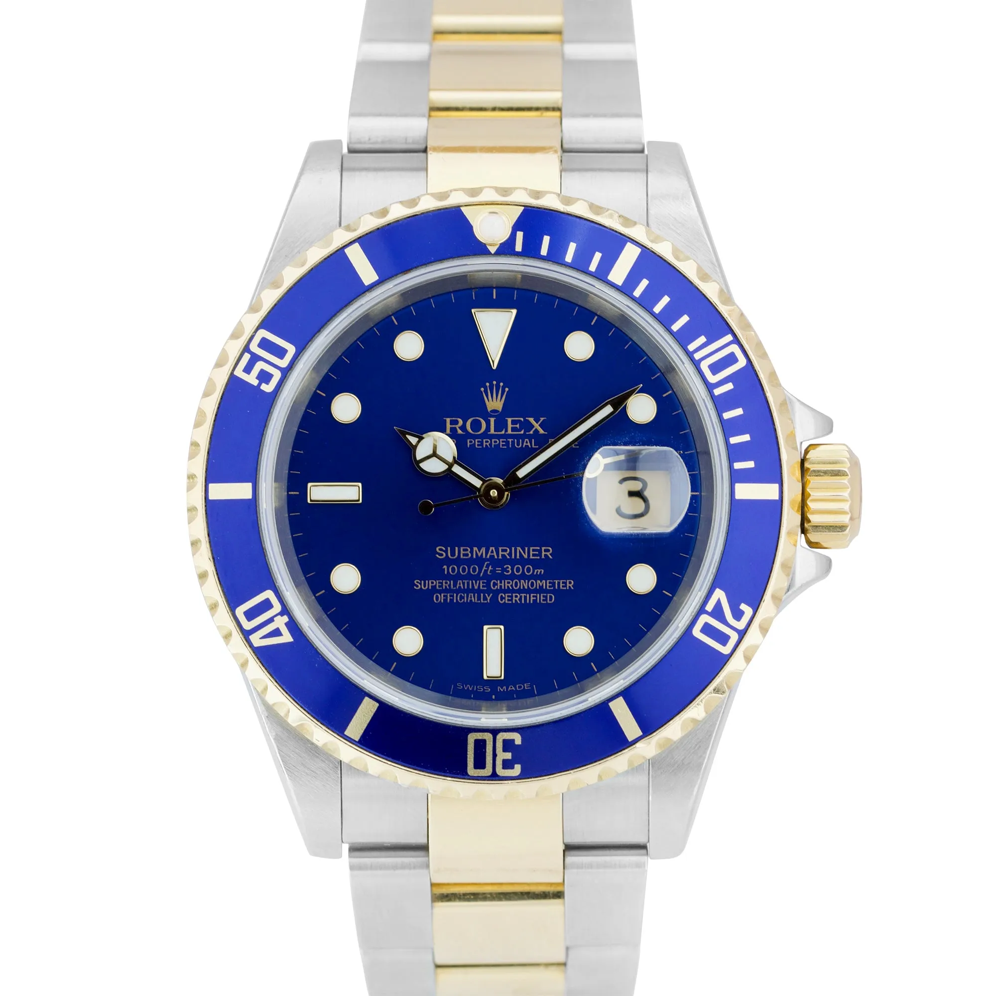 2007 Rolex Submariner 16613 Two-Tone Steel Gold Buckle Blue 40mm NO-HOLES Watch