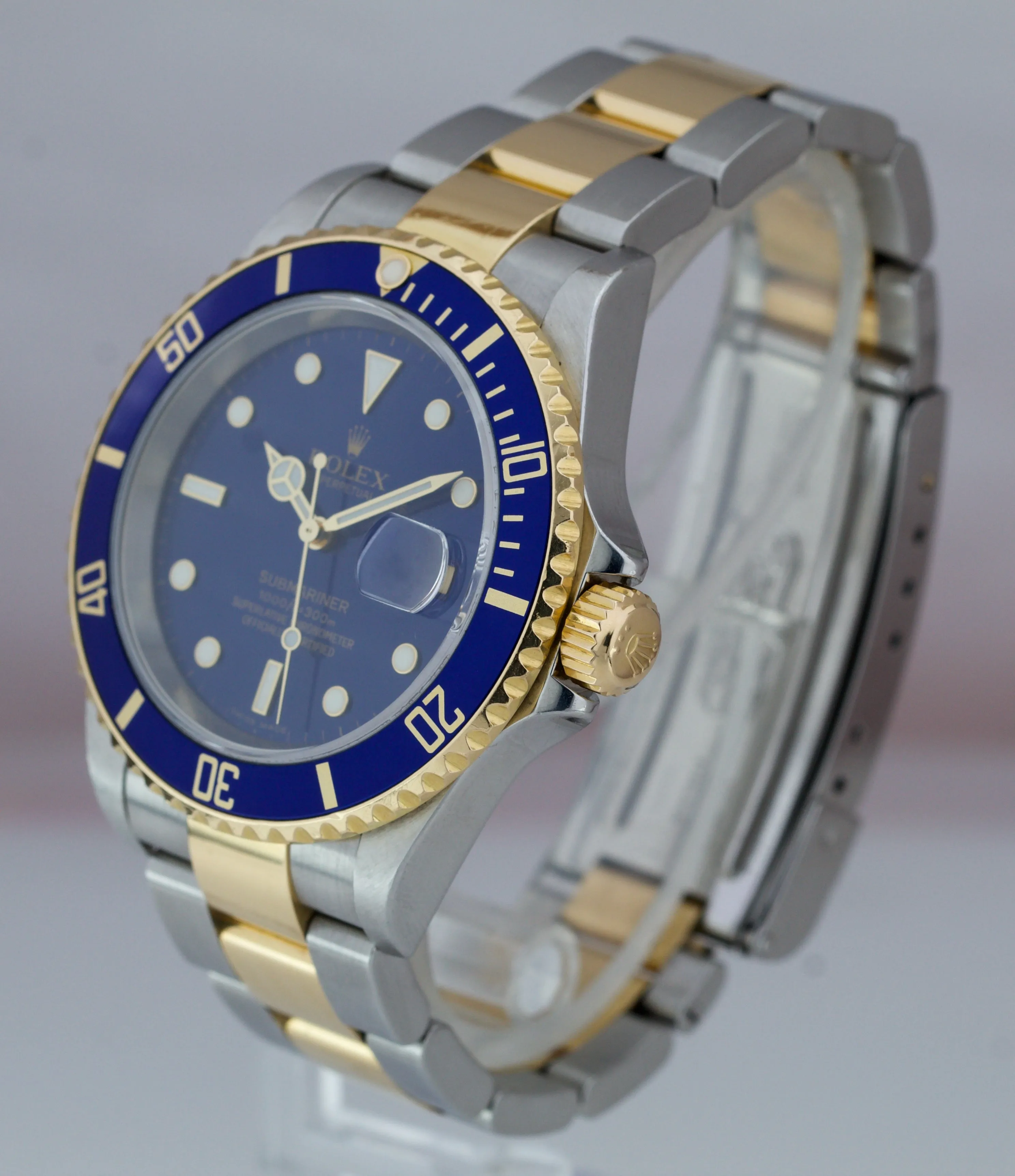 2007 Rolex Submariner 16613 Two-Tone Steel Gold Buckle Blue 40mm NO-HOLES Watch