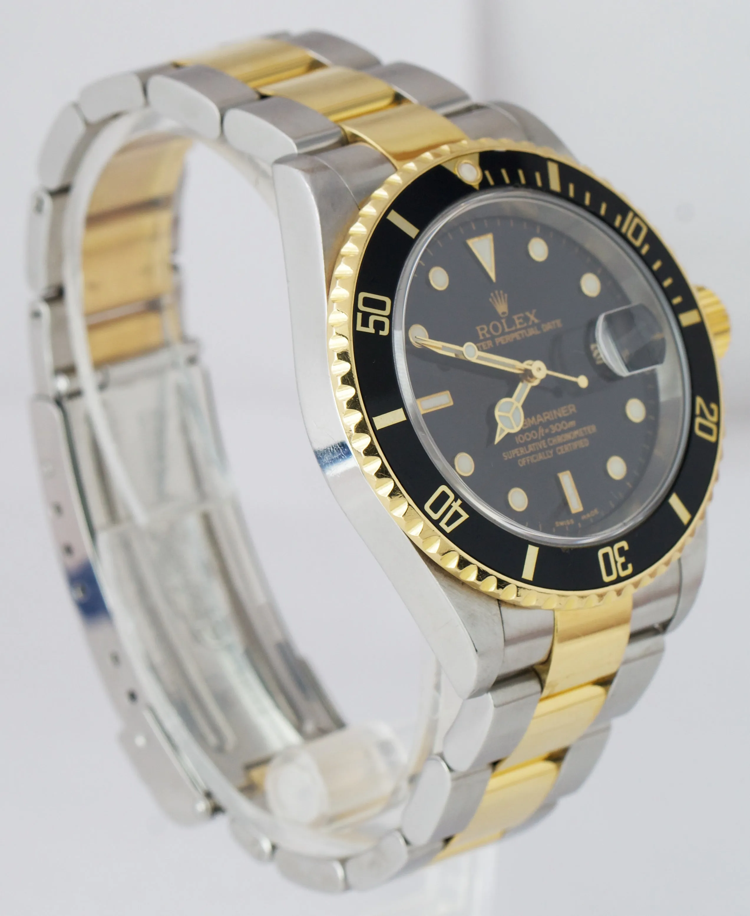 2008 Rolex Submariner Two-Tone Gold NO-HOLES CASE Black Stainless 40mm 16613 B P