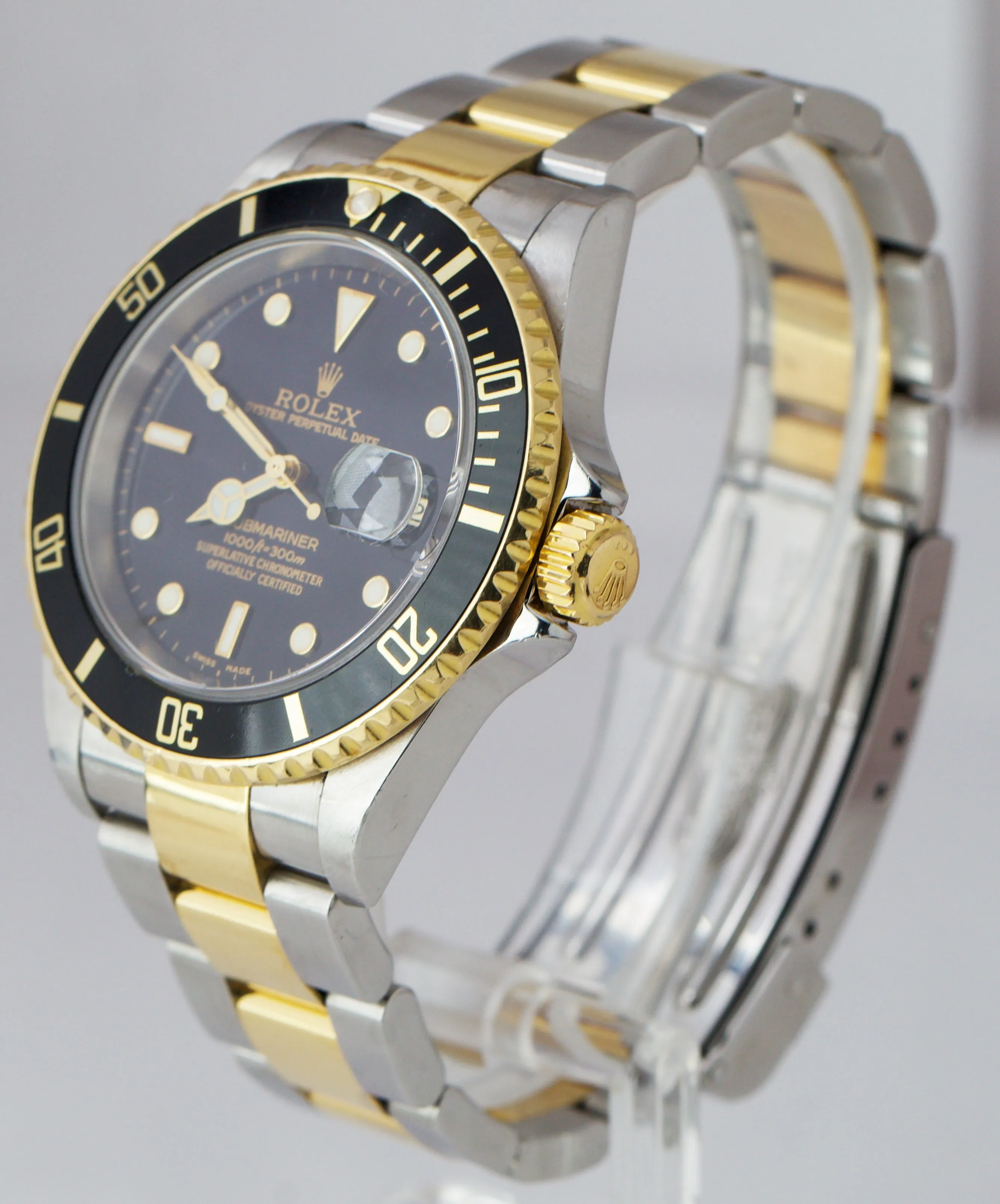 2008 Rolex Submariner Two-Tone Gold NO-HOLES CASE Black Stainless 40mm 16613 B P