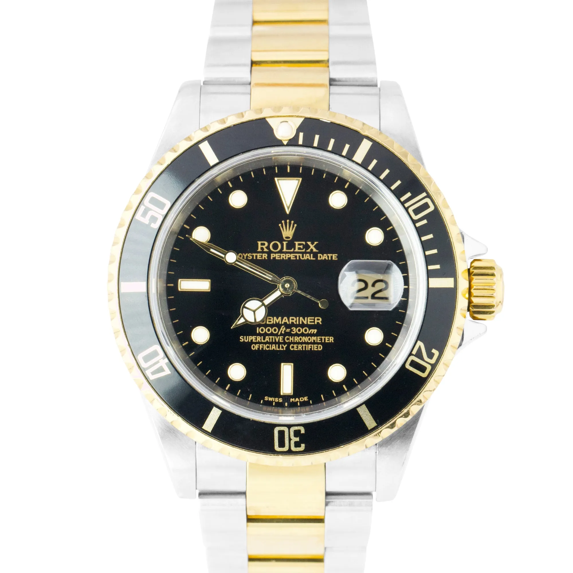 2008 Rolex Submariner Two-Tone Gold NO-HOLES CASE Black Stainless 40mm 16613 B P
