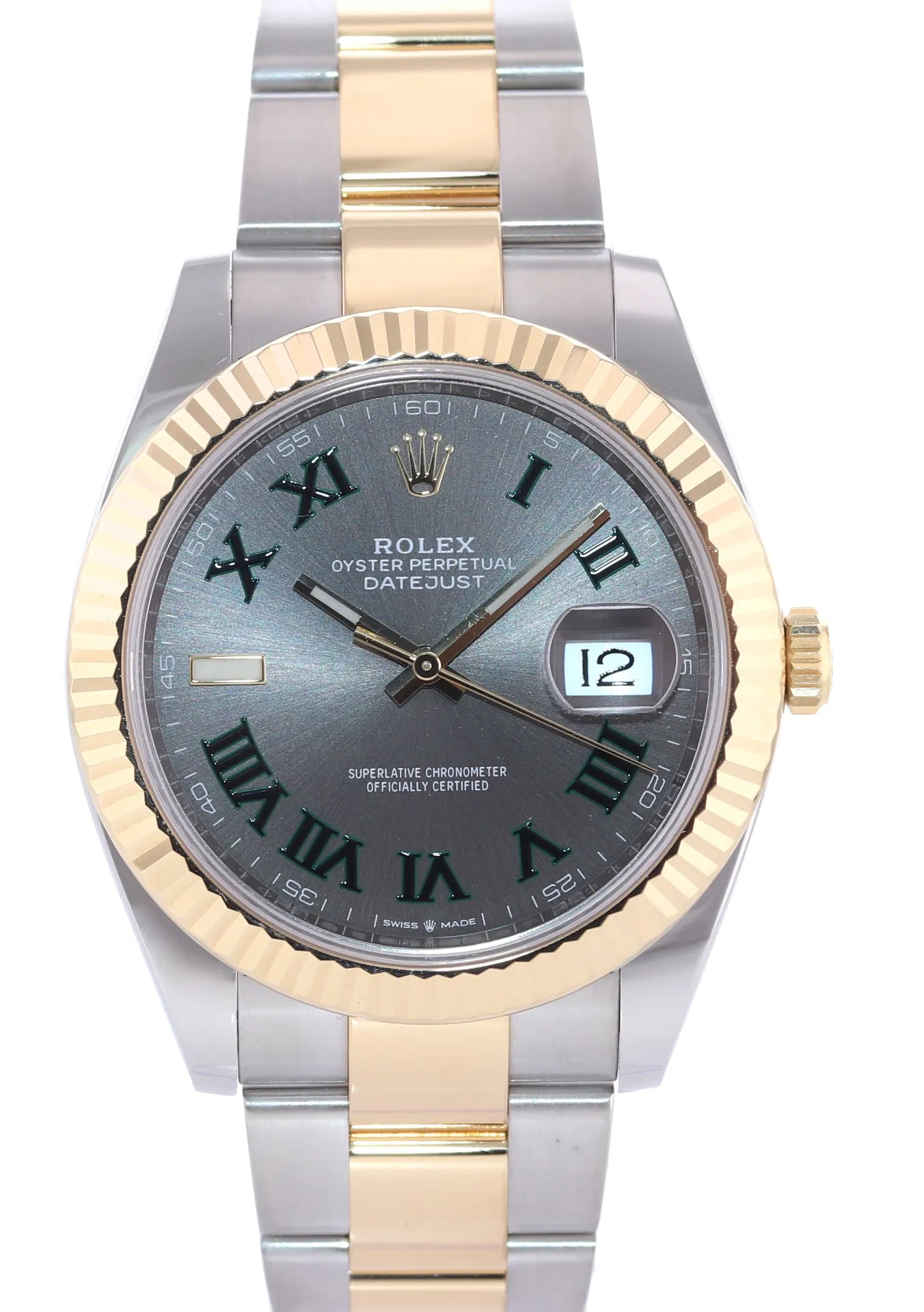 2021 PAPERS Rolex DateJust 41 126333 Two Tone Gold Wimbledon Grey Watch Box