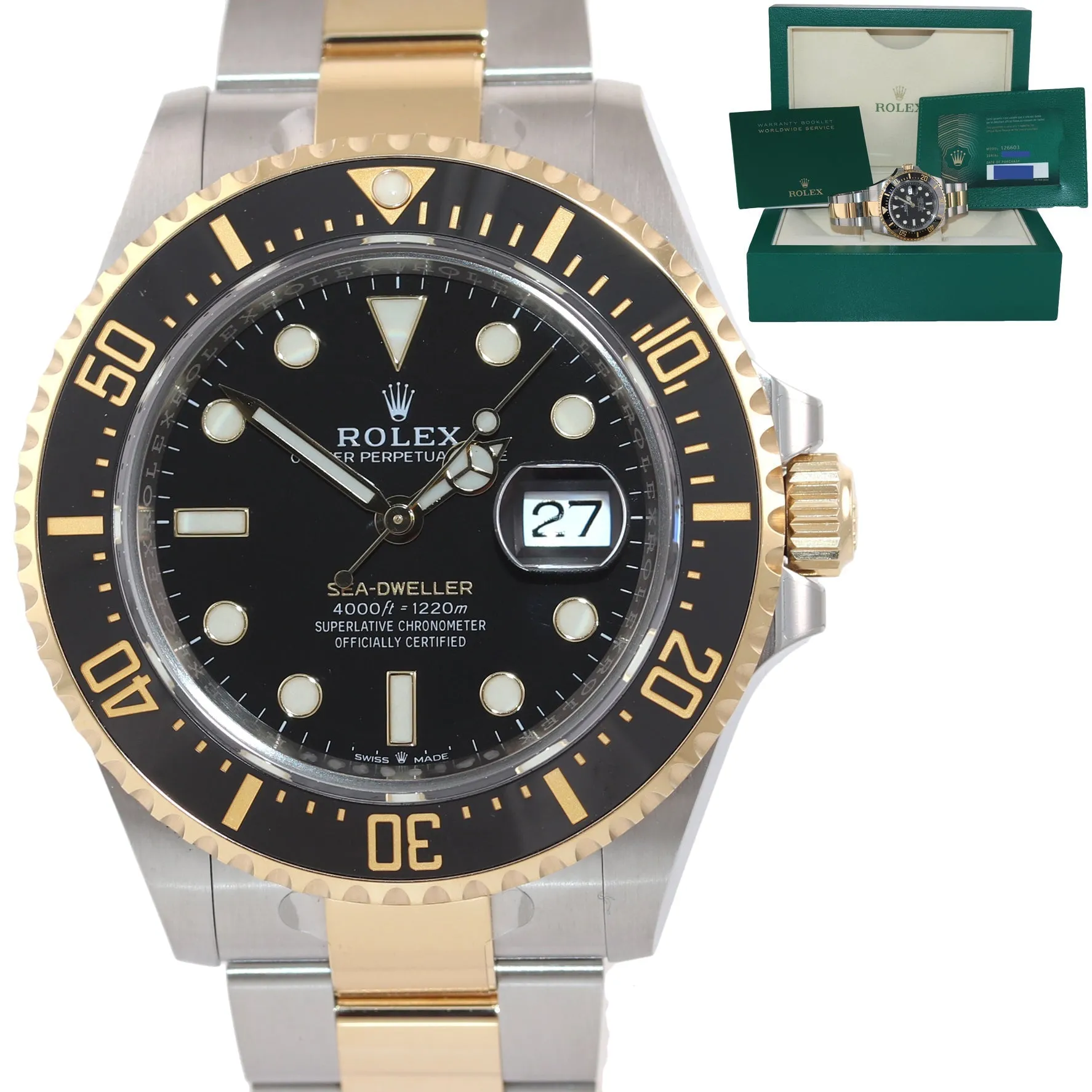 2022 PAPERS Rolex Sea-Dweller 43mm 126603 Two-Tone Yellow Gold Steel Watch