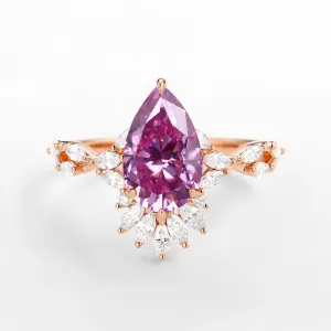 2.0ct Pear Pink Moissanite Antique Marquise Cluster Ring
