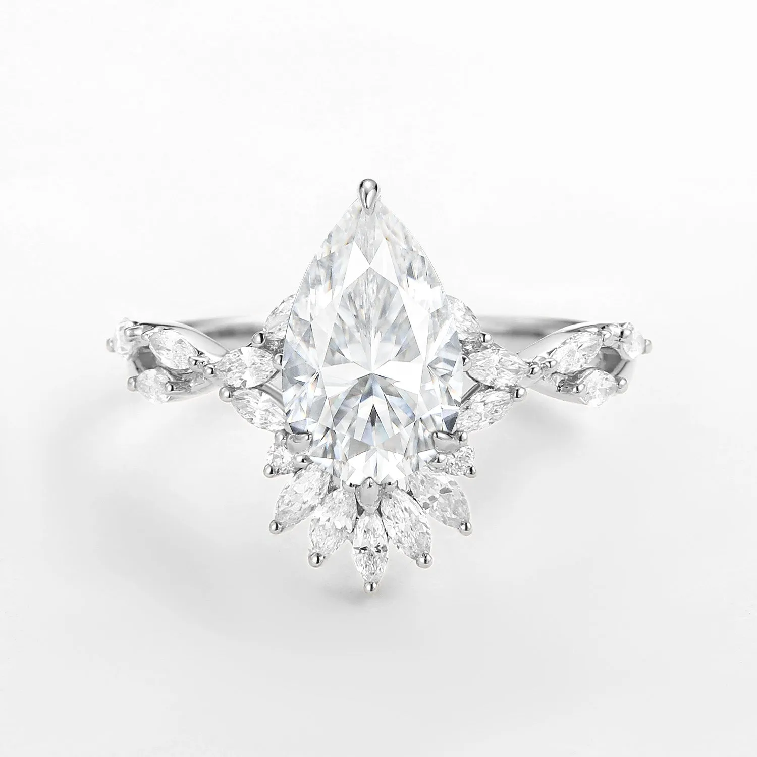 2.0ct Pear Pink Moissanite Antique Marquise Cluster Ring