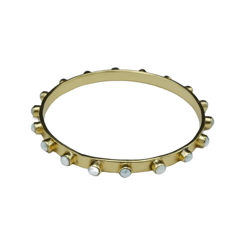 211-01-G | SEEMA BANGLE BRACELET (4 MM WHITE PEARLS ON GOLD)