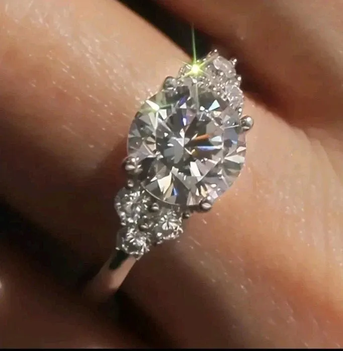 2.20CT Round Cut Simulated Moissanite Engagement Ring White Gold Plated Size 7