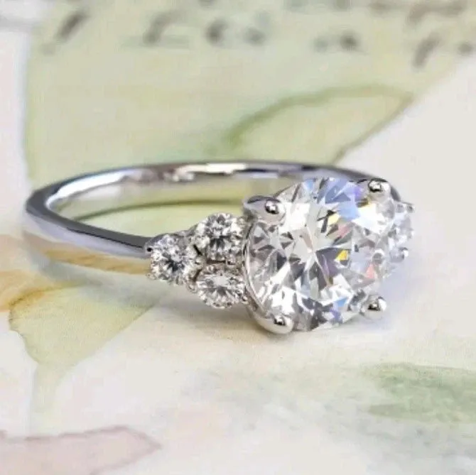 2.20CT Round Cut Simulated Moissanite Engagement Ring White Gold Plated Size 7