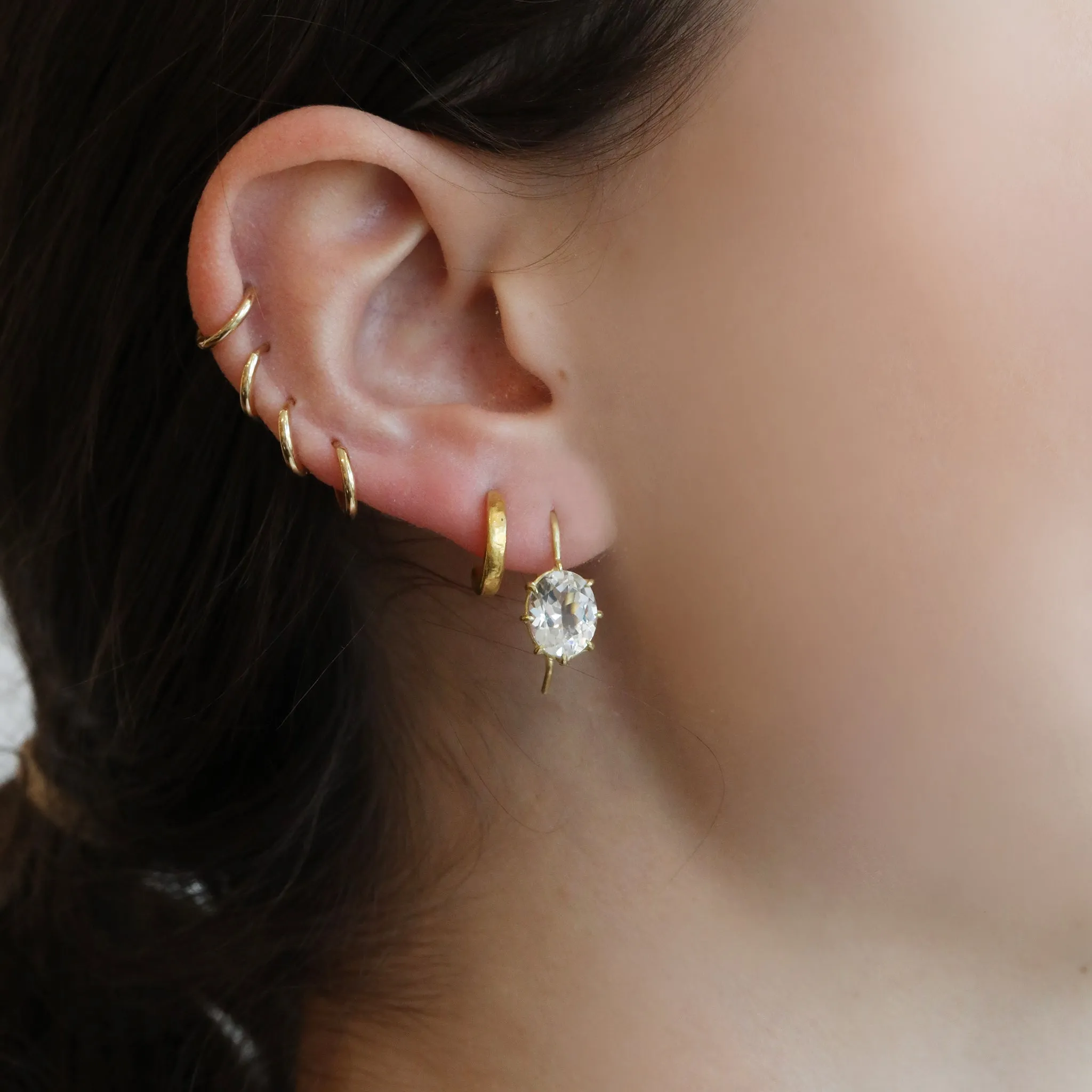 22K Gold Handmade Solid Crescent Hoop Earrings