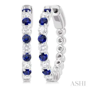 2.4 MM Round Cut Sapphire and 5/8 ctw Round Cut Diamond Precious Hoop Earring in 14K White Gold