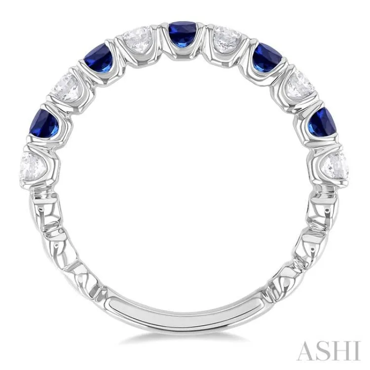 2.85 MM Sapphire and 1/2 ctw Round Cut Diamond Precious Wedding Band in 14K White Gold