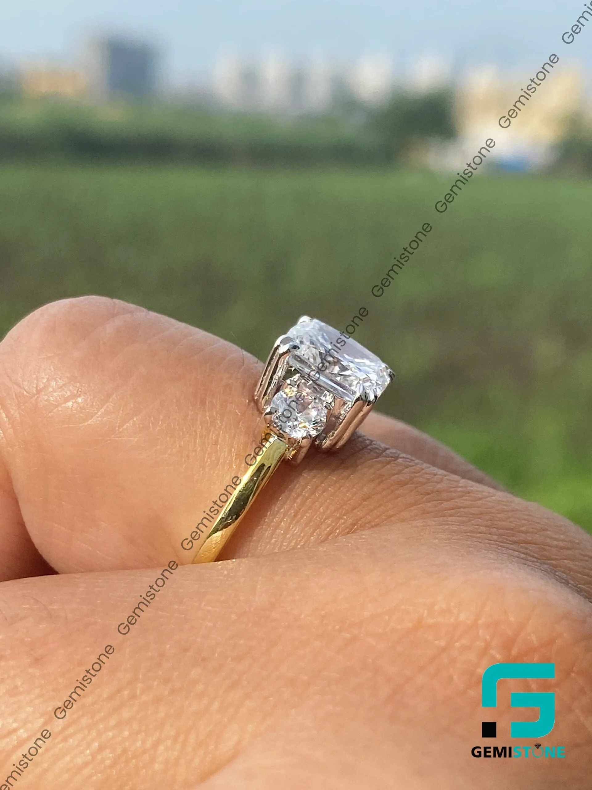 3 CT Cushion Cut Moissanite Three Stone Meghan Markle Engagement Ring