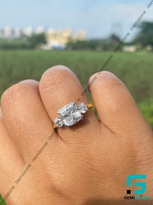 3 CT Cushion Cut Moissanite Three Stone Meghan Markle Engagement Ring